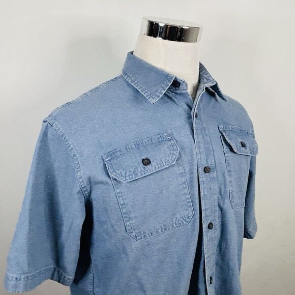 Wrangler Medium Denim Shirt Short Sleeve Blue Wash Flex for Comfort Cotton Blend - Picture 1 of 4